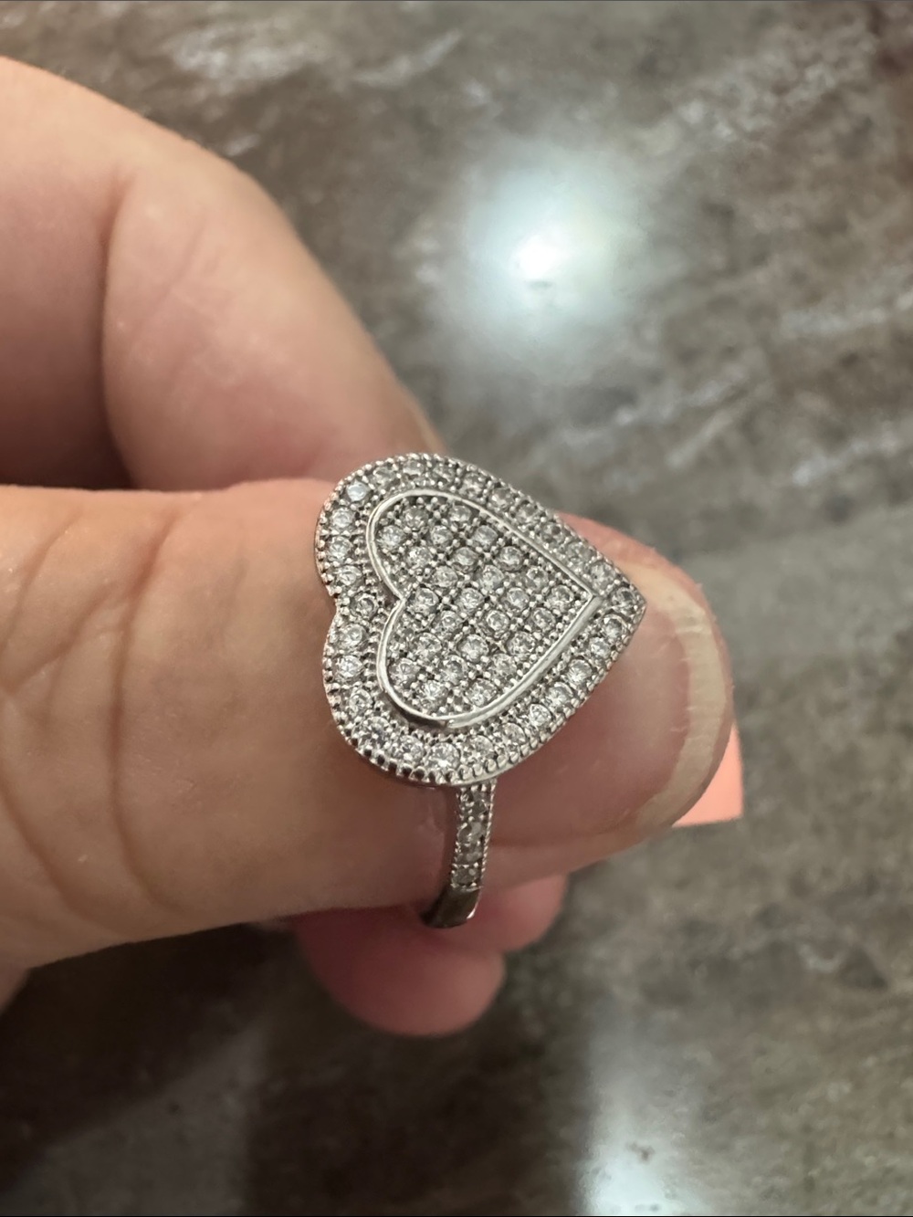 Stylish Heart Pavé Ring - Silver Heart Ring